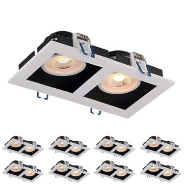 Imagem de Kit 9x Spot Duplo Recuado Branco Com Preto Quadrado LED Integrado 10W Bivolt