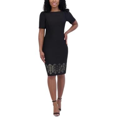 Imagem de Jessica Howard Vestido feminino com manga bufante, gola canoa, bainha e corte lazer, Preto, 44