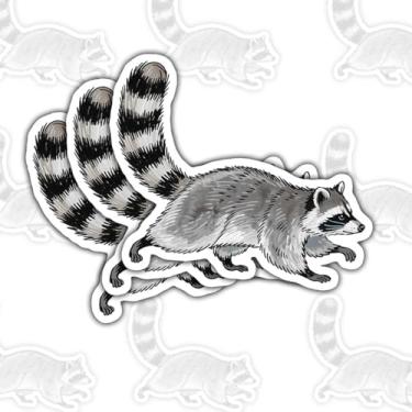 Imagem de 3 adesivos de guaxinim de corrida, decalques de vinil de animais engraçados de desenho animado para laptop, caderno, diário, tablet, garrafa hidráulica, carro, presente para adolescentes, crianças