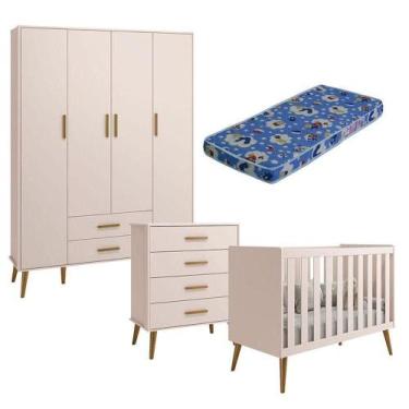 Imagem de Quarto De Bebê Isis 4 Portas Com Gaveteiro Rosa Acetinado Com Colchão 