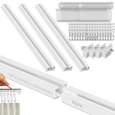 Imagem de Trilhos de cortina, suporte de teto, 2,4 metros, sem furadeira, teto ou parede, varão de cortina autoadesivo para janelas lisas, molduras de porta de armário (2,4 metros)