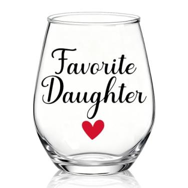 Imagem de XQLZY Taça de vinho sem haste para filha favorita, presentes engraçados de taça de vinho de festa em família para a melhor filha enteada, presentes de formatura de aniversário de Natal para mulheres