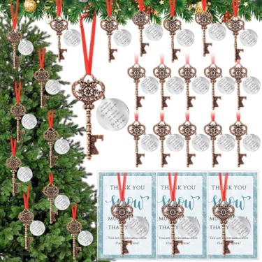 Imagem de Landical 20 conjuntos de presentes de agradecimento de Natal a granel para colega de trabalho Abridor de garrafas de floco de neve chaveiro com bolsa de cartão, suprimentos de festa de fim de ano