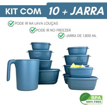 Imagem de Conjunto 10 Potes 1 Jarra Marmita Organizador Plasticos Alimento Dia a