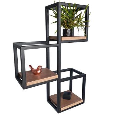 Imagem de Suporte 3 Nichos De Parede Ferro E MDF - Ferreira Metal, Preto