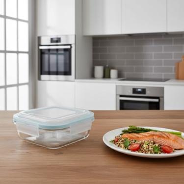 Imagem de Pote de Vidro Hermético Quadrado para Alimentos, com Tampa Plástico Transparente | 800ml, 13x13x6cm | Recipiente ideal para Armazenamento, Marmita, Organização