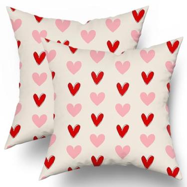 Imagem de aportt Capas de almofada de Dia dos Namorados 50 x 50 cm Vermelho Rosa Amor Coração Casamento, Dia das Mães, Aniversário, Conjunto de 2 Almofadas Decorativas de Festa em Casa para Sofá-Cama