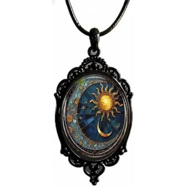 Imagem de Colar Místico com Pingente Celestial, Sol e Lua, Metal Preto Vintage, Estilo Gótico, Decoração Astrológica