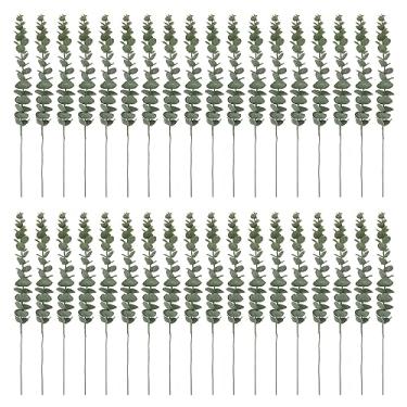 Imagem de Folhas de eucalipto artificiais hastes realistas ramos de eucalipto falso decoração de casa faça você mesmo para peças centrais de buquê de casamento arranjos florais de fazenda