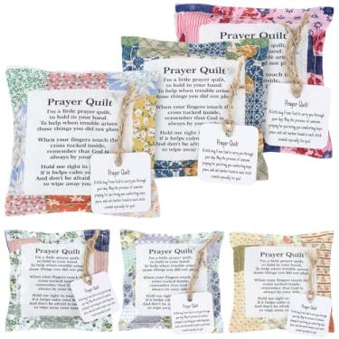 Imagem de INCOK Colcha de oração com cruz interna - 6 peças de mini pano de oração vintage, quadrados de colcha de oração com escritura de bolso, presentes cristãos para mulheres, presentes de agradecimento de