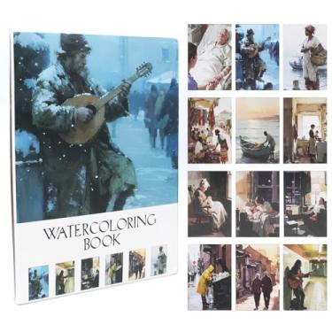 Imagem de RGBMIX Livro de colorir em aquarela, 12 folhas, oeste, 23 x 30 cm, bloco de papel para aquarela, livro de pintura para alívio de estresse, material de arte, ideal para iniciantes, papel violão 100%