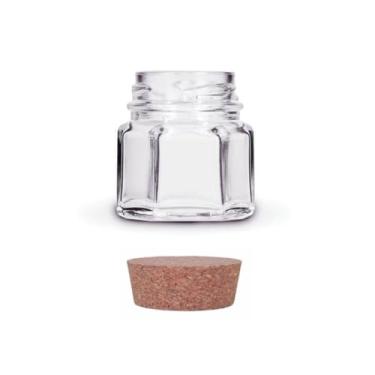 Imagem de Kit com 3 x Pote de Vidro Sextavado 40ml com Tampa Rolha Cortiça | Ideal para Vela, Lembrancinhas, Mel, Geleia, Temperos e Conservas