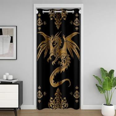 Imagem de jejeloiu Cortina de porta de dragão preto dourado para privacidade de porta 106 x 203 cm, 1 painel gótico damasco paisley, floral, capa para armário feminino, meninos, boêmia, exótica, divisória
