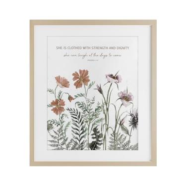 Imagem de Stupell Industries Clothed with Strength Botanicals Impressão emoldurada preta sob vidro, design de Cindy Jacobs, 16 x 13