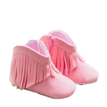 Imagem de Botas de borlas para bebês meninas meninos e meninas aconchegantes botas quentes de inverno sapatos de berço antiderrapantes para crianças pequenas, rosa, 12-18 Months Toddler