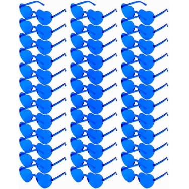 Imagem de ZHANGBY 36 pares de óculos de sol de coração para mulheres, sem moldura, cor transparente moderna, óculos de coração de festa, azul