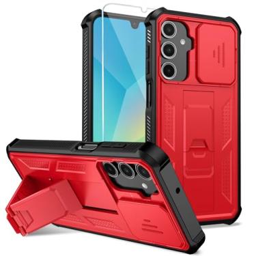 Imagem de ONOLA Capa compatível com Samsung Galaxy A17 / A16 / A26 5G com protetor de tela HD e suporte e capa de câmera deslizante, capa de telefone resistente para GalaxyA17 / A16 / A26 5G, vermelha