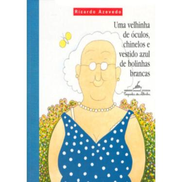 Imagem de Velhinha De Oculos, Chinelos E Vestido Azul De Bolinhas Brancas