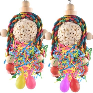 Imagem de Bissap Brinquedos Conure, 2 peças de papagaio de pássaro, brinquedos para pendurar, bolas de sola com martelo de areia para papagaios pequenos, periquitos, conures, calopsitas, pássaros do amor,