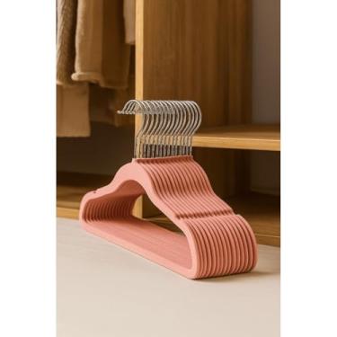 Imagem de Kit 10 Cabides Infantis Veludo Azul Antideslizantes Ultrafinos com Gancho Cromado Guarda Roupa Bebe e Juvenil