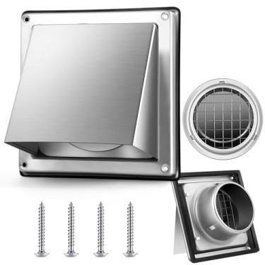 Imagem de Gisafai Tampa de ventilação da secadora de 12 cm paredes externas exaustor exaustor tampa de ventilação de aço inoxidável acolchoado aba sem retorno com tela de grade de vedação (prata)