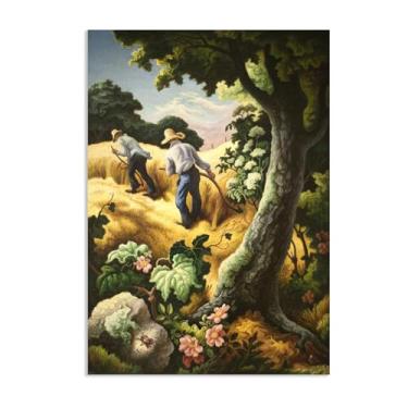 Imagem de Thomas Hart Benton Impressão em tela Julho Hay pinturas famosas arte de parede Thomas Hart Benton pôster decoração de casa para quarto sala de estar escritório 100 x 70 cm (33 x 28 pol) sem moldura