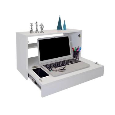 Imagem de Escrivaninha Suspensa Bancada Compacta Com Gaveta Mesa Para Notebook Branco Laca