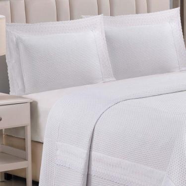 Imagem de Cobre Leito Queen Majestic Bordado Inglês Micropercal 300 Fios Toque De Algodão 3 Peças - Branco