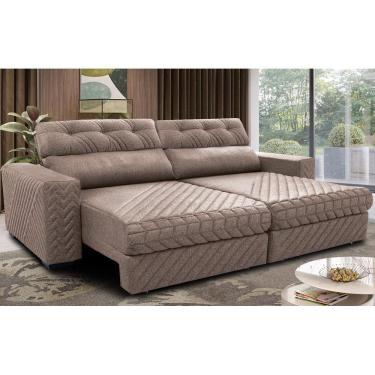 Imagem de Sofá Retrátil E Reclinável 2,15m Molas Ensacadas Cama Inbox Style Thermo Gel Linho Bege Escuro