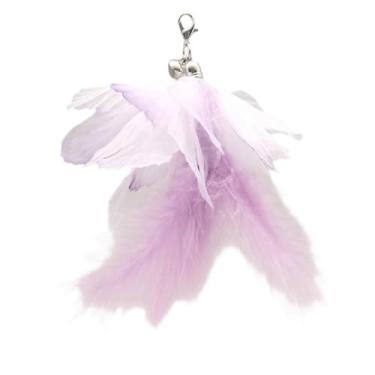 Imagem de Luzhengyang Recargas de varinha Feather Cat Teaser – Cabeças inspiradas em pássaros naturais, acessórios de brinquedo de gato para brincadeiras interativas (pacote com 5) (flor arco-íris roxa ref)