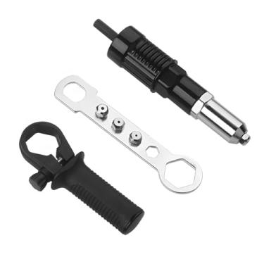 Imagem de Sandfren Adaptador de pistola de rebite de carro, kit adaptador de pistola de rebitagem de aço de liga com alça e 4 cabeças de rebite para furadeira elétrica sem fio, acessório de broca de porca de