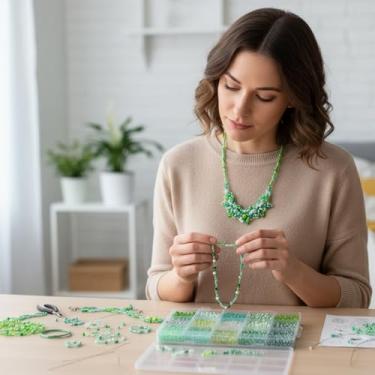 Imagem de Contas de vidro para fabricação de pulseiras, kit de fabricação de pulseiras de amizade de 15 grades, pequenas contas de vidro para joias