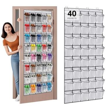 Imagem de Hualleko Organizador de sapatos com 40 bolsos, suporte para pendurar para armário - organizador de sapatos de porta com grande capacidade, para entrada e quarto - 20 pares (branco)