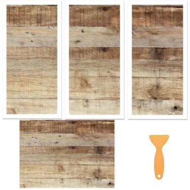 Imagem de BEUNITONE 3 peças de transferência de madeira marrom para artesanato e móveis, papel de contato rústico texturizado papel de parede adesivos de parede autoadesivos de madeira para decalques de parede