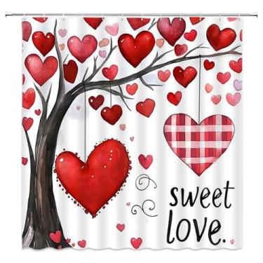Imagem de ZWSMZW Cortina de chuveiro vermelha amor coração árvore doce amante moderno romântico festival exclusivo banheiro decoração tecido poliéster conjunto com ganchos 177.8 cm C x 177.8 cm L