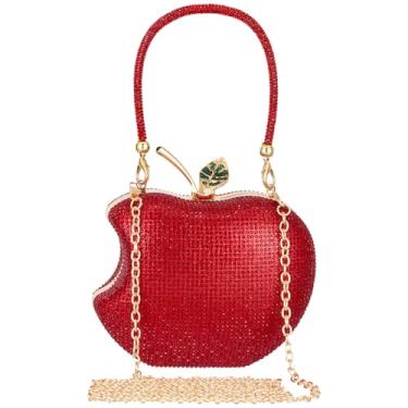 Imagem de Bolsa clutch feminina em forma de maçã com strass vermelho, bolsa transversal com corrente destacável, elegante bolsa de festa para formatura e casamento, acessórios de jantar (GreenLeaf)