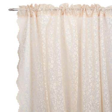 Imagem de MAYJOYDIY 2 peças de tecido de renda de poliéster bege para cortinas 213 cm x 132 cm, decoração de casa e enfeite de casamento, durável, material de renda decorativa de tamanho grande para projetos