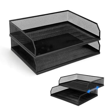 Imagem de Organizador de bandeja de papel empilhável para mesa, bandeja de arame de malha de metal, organizadores de cartas A4, organizador de pastas de arquivos com bandejas deslizantes para casa, escritório