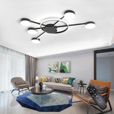 Imagem de Luminária de teto moderna para sala de estar, estilo escandinavo, com formato linear, em metal, dimerizável, com controle remoto, ideal para quarto e sala de jantar (preta, 120 cm de comprim