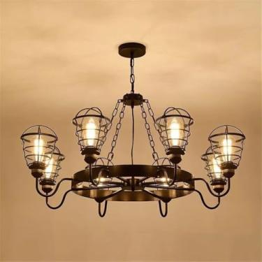 Imagem de Luminária pendente vintage industrial com LED, estilo americano, ideal para sala de estar, restaurante, quarto, casa de campo, loft, loja de roupas, café, bar, casa de família (8 lâmpadas).
