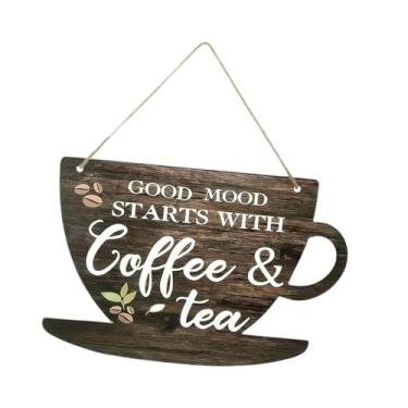 Imagem de Esquirla Placa decorativa para porta de cafeteria, placa comercial, ornamento estilo fazenda com corda, para xícara, ideal para cafés, cozinhas e restaurantes.