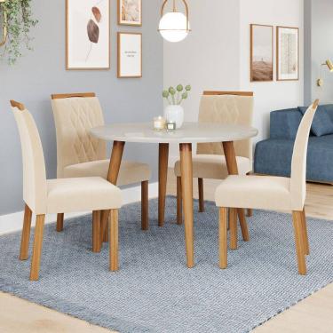 Imagem de Mesa de Jantar 4 Lugares Dani Juliana com Vidro Madeira/Off White/Nude - Cimol