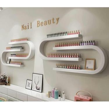 Imagem de Prateleira de exibição de frasco de esmalte de parede, armazenamento de perfume de óleo essencial em forma de U, organizador de salão de beleza multifuncional suporte de perfume (branco, conjunto de 4