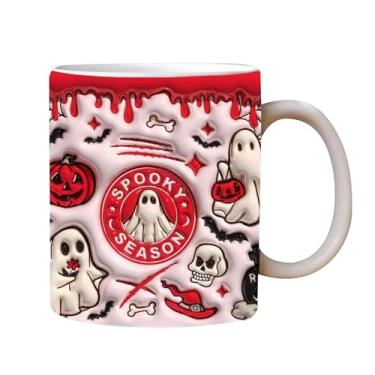 Imagem de Caneca assustadora de Halloween, copo de cerâmica de Halloween com design de abóbora e fantasma, caneca temática de doces ou travessuras para café, cerveja, vinho e sopa