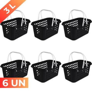 Imagem de Kit 6 Cesta Cestinha Plástica Supermercado Compras 3L c/ Alça Resisten