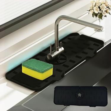 Imagem de Tapete de pia de torneira de silicone - bandeja de pia de secagem de pratos reutilizável protetor de respingos para cozinha e banheiro (preto, 13,38" × 5,51" × 0,61 cm)