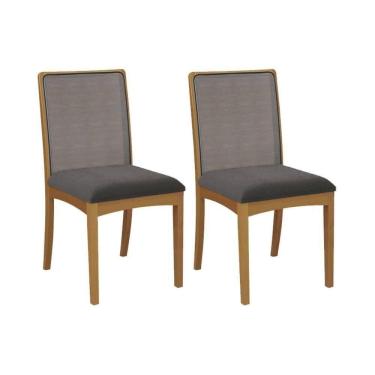 Imagem de Kit 2 Cadeiras De Cozinha Lara 2cmm007ca Premium Madeira Maciça 2 Un Carvalho-boucle Grafite-tela Grafite - Kappesberg