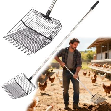 Imagem de Reptilux Colher de cocô de galinha resistente com alça longa ajustável - Pá de peneira de aço inoxidável para cama de areia e cânhamo - Ancinho de colher de metal - Acessórios de frango para aves