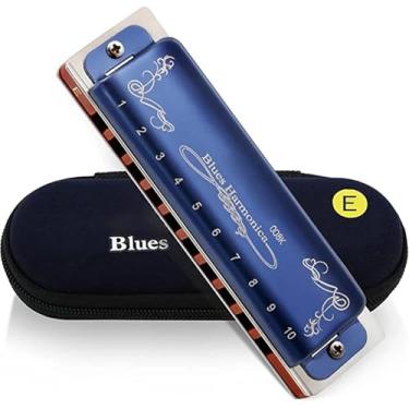 Imagem de Gaita profissional 10 furos 20 tons de azul diatônico com uma capa (chave de E)