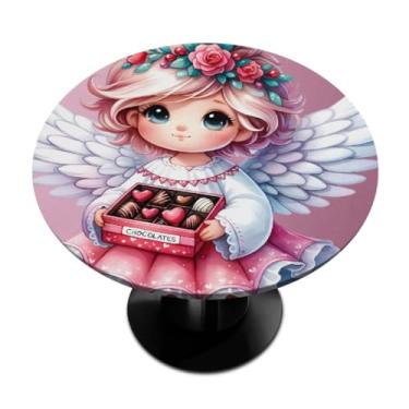 Imagem de hongjinglin Toalha de mesa redonda com borda elástica para dia dos namorados toalha de mesa redonda limpa para ambientes internos e externos, pátio, jantar, cozinha, festival, decoração para mesas de